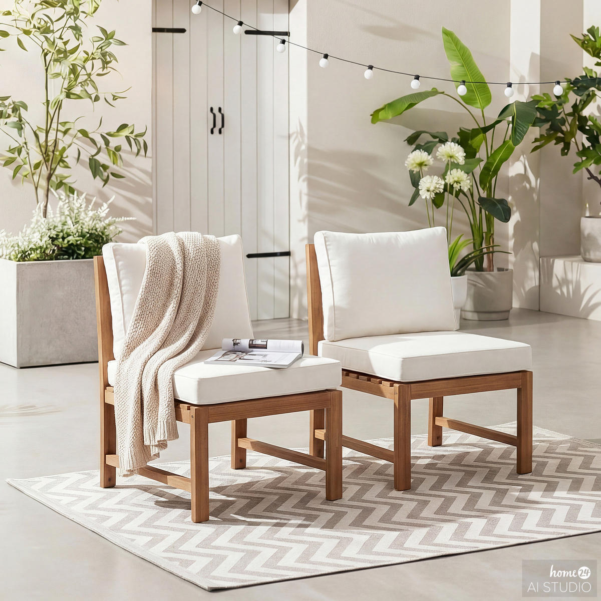 DININGSTUHL - 2er-Set - Akazie massiv / Polyester - Braun / Beige - Beige/Braun, Holz/Textil (53/86/66cm) - home24