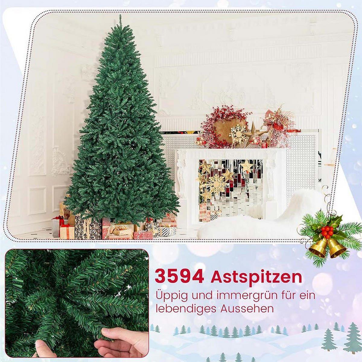 WEIHNACHTSBAUM mit Metallständer 270cm Grün - Grün, Metall (275cm) - COSTWAY