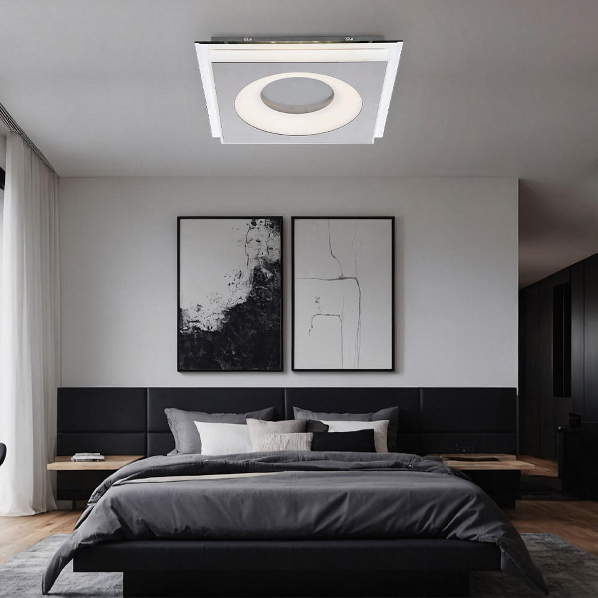 LED DECKENLEUCHTE Metall Silber satiniert - Silberfarben, Metall (34/34/5.5cm) - Globo Lighting