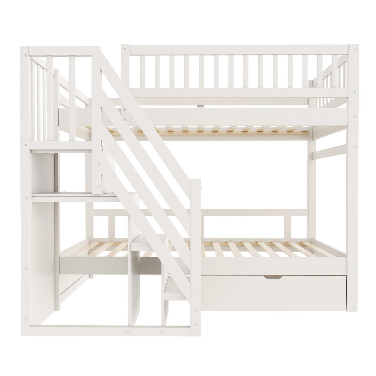 ETAGENBETT mit Stauraum 90x200 cm Massivholz Weiß - Weiß, Holzwerkstoff (90/200cm) - Beauniv