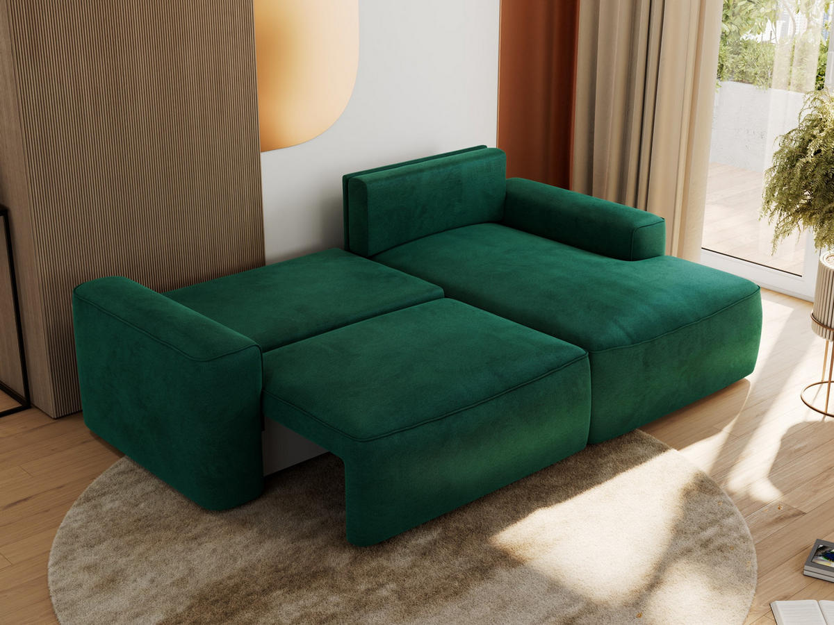 ECKSOFA BELLUNO L Dunkelgrün Velvet - Rechts - Dunkelgrün/Schwarz, Textil (233/144cm) - MKS