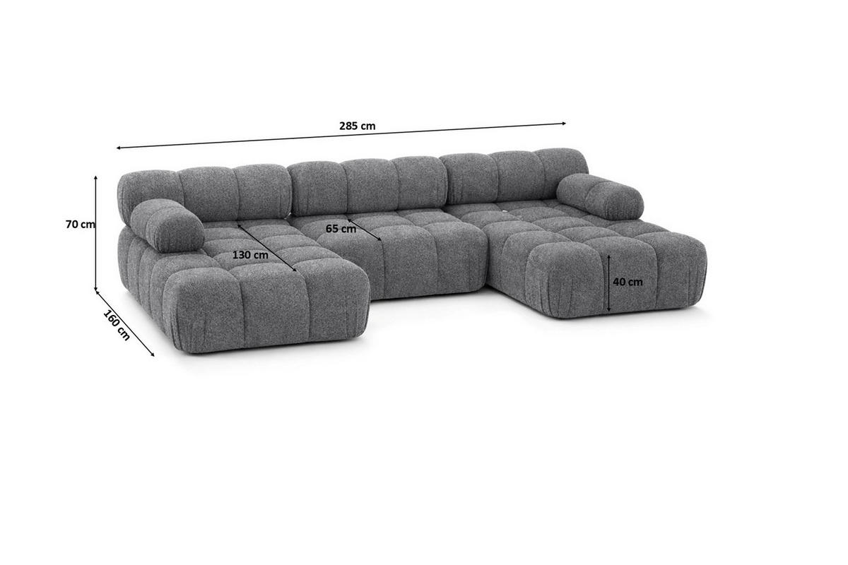 ECKSOFA U-Form, Stoff Bouclé Abriamo, Dunkelgrau, Selia U - Dunkelgrau, Holz (285/70/160cm) - Kaiser Möbel