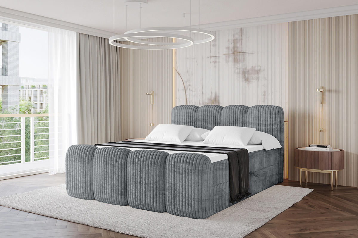BOXBETT mit Matratze H4 und Lattenrost - NINA-Z - 140x200 cm - Dunkelgrau - Schieferfarben, Holzwerkstoff (140/200cm)