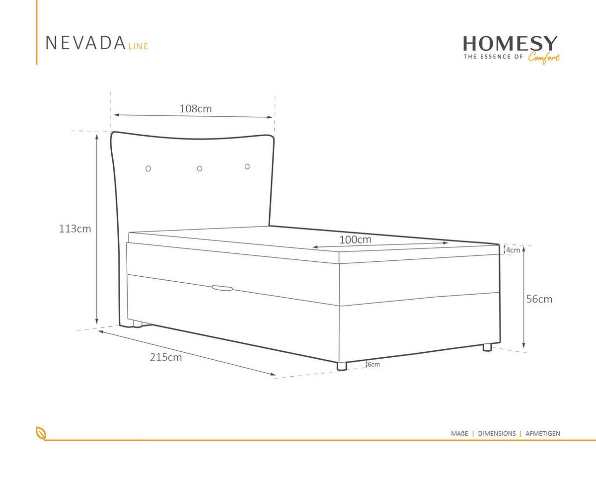 BOXBETT Nevada 100x200 cm Polsterbett mit hochwertiger Bonell-Matratze und Topper - grau - Grau, Holz (100/200cm) - Homesy