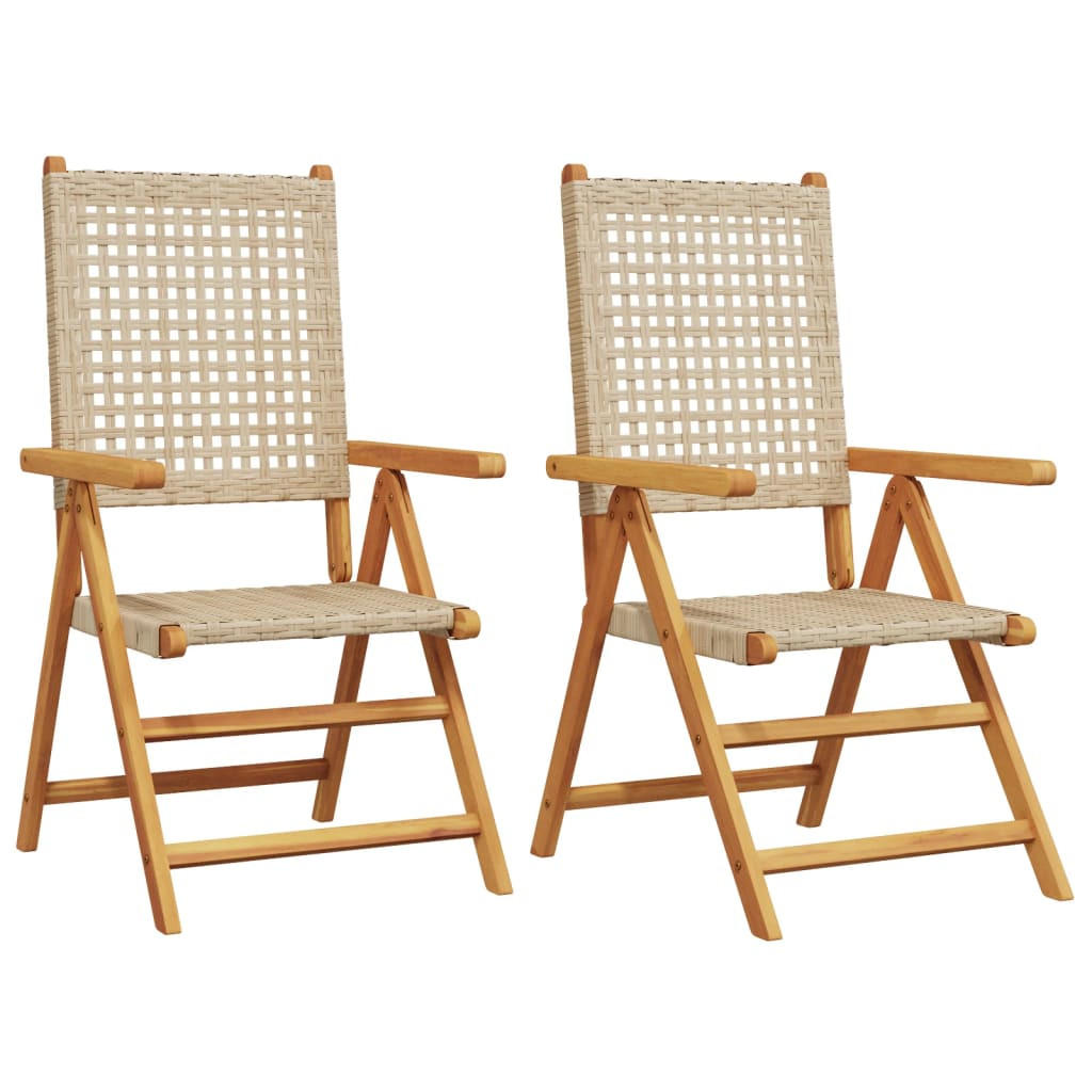 GARTENSTÜHLE 2er Set Beige Massivholz Akazie Und Poly Rattan - Beige, Holz (57/109/70cm) - vidaXL