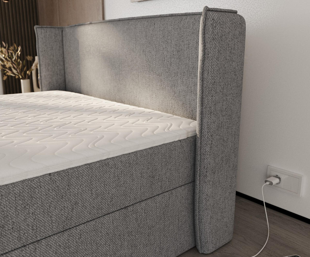BOXBETT Viva 200/200 cm Grau im Neve Stoff - Schwarz/Grau, Holz/Holzwerkstoff (200/200cm) - AltaBeds