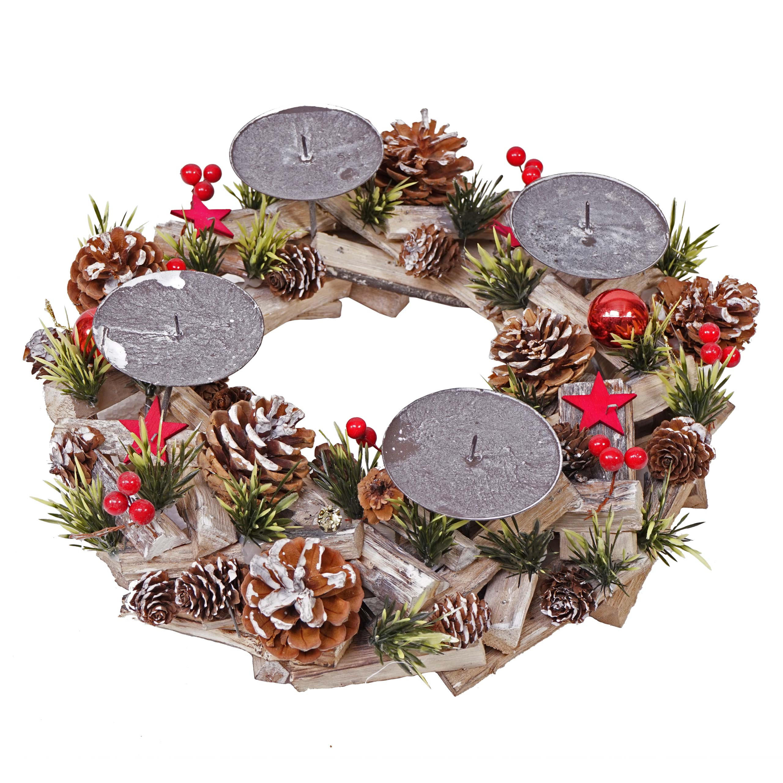MCW ADVENTNÍ VĚNEČEK ZE DŘEVA BEZ SVÍČEK Šedá, vícebarevný