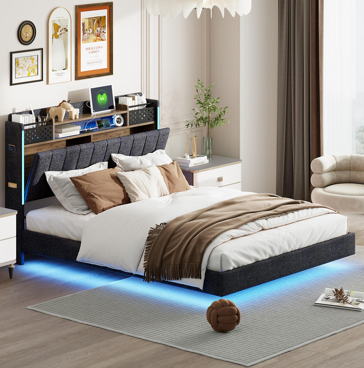 POLSTERBETT mit LED, USB und Stauraum 140x200 cm Grau - Grau, Metall (140/200cm) - Meubliv