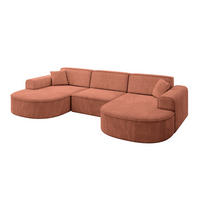 WOHNLANDSCHAFT MARI-U1 - 303x171x79 cm Koralle Velours - Koralle/Schwarz, Holzwerkstoff/Kunststoff (303/79/171cm) - ALTDECOR