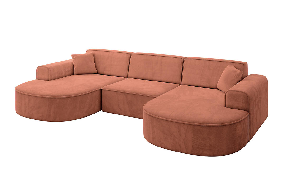 WOHNLANDSCHAFT MARI-U1 - 303x171x79 cm Koralle Velours - Koralle/Schwarz, Holzwerkstoff/Kunststoff (303/79/171cm) - ALTDECOR