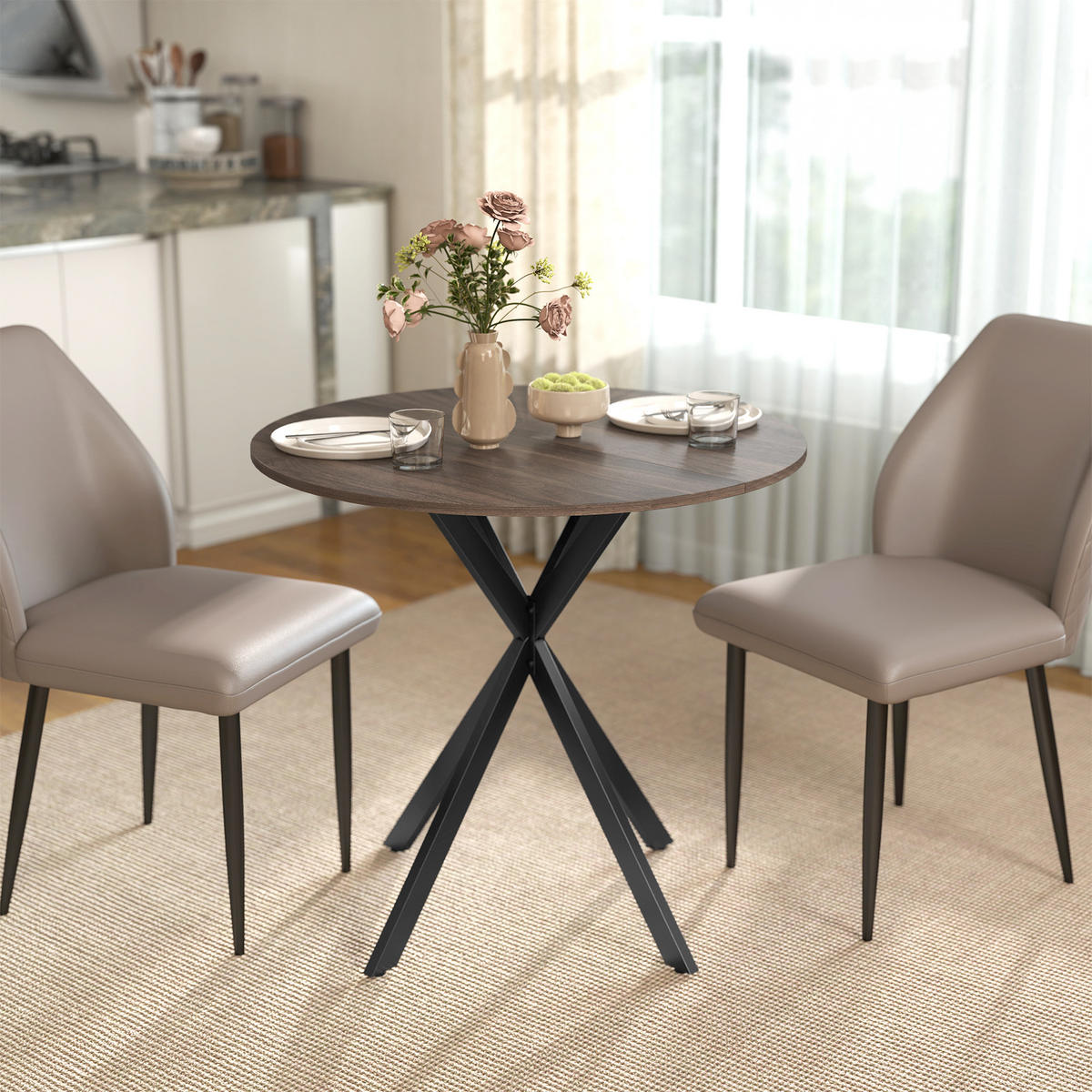ESSTISCH Braun 80/80/75 cm - Schwarz/Braun, Metall (80/80/75cm) - PANGIVO