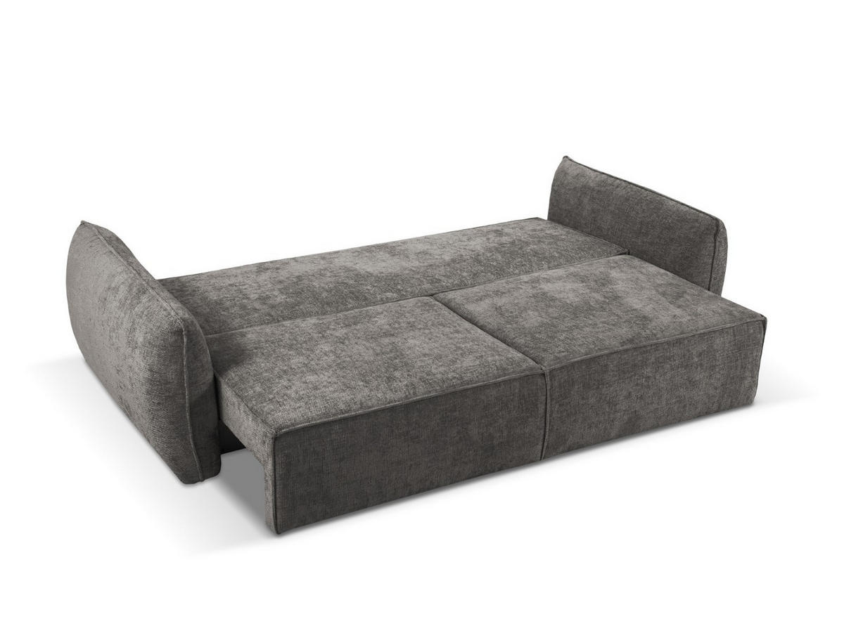 AUSKLAPPBARES-SOFA mit Bettkasten Kaelle aus Chenille-Stoff grau 3 Sitzplätze - Grau, Textil (97/91/244cm) - Micadoni