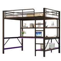 HOCHBETT 140/200 cm in Schwarz – mit Schreibtisch, Regal, Rausfallschutz und Leiter - Schwarz, Metall (140/200cm) - BEAOK