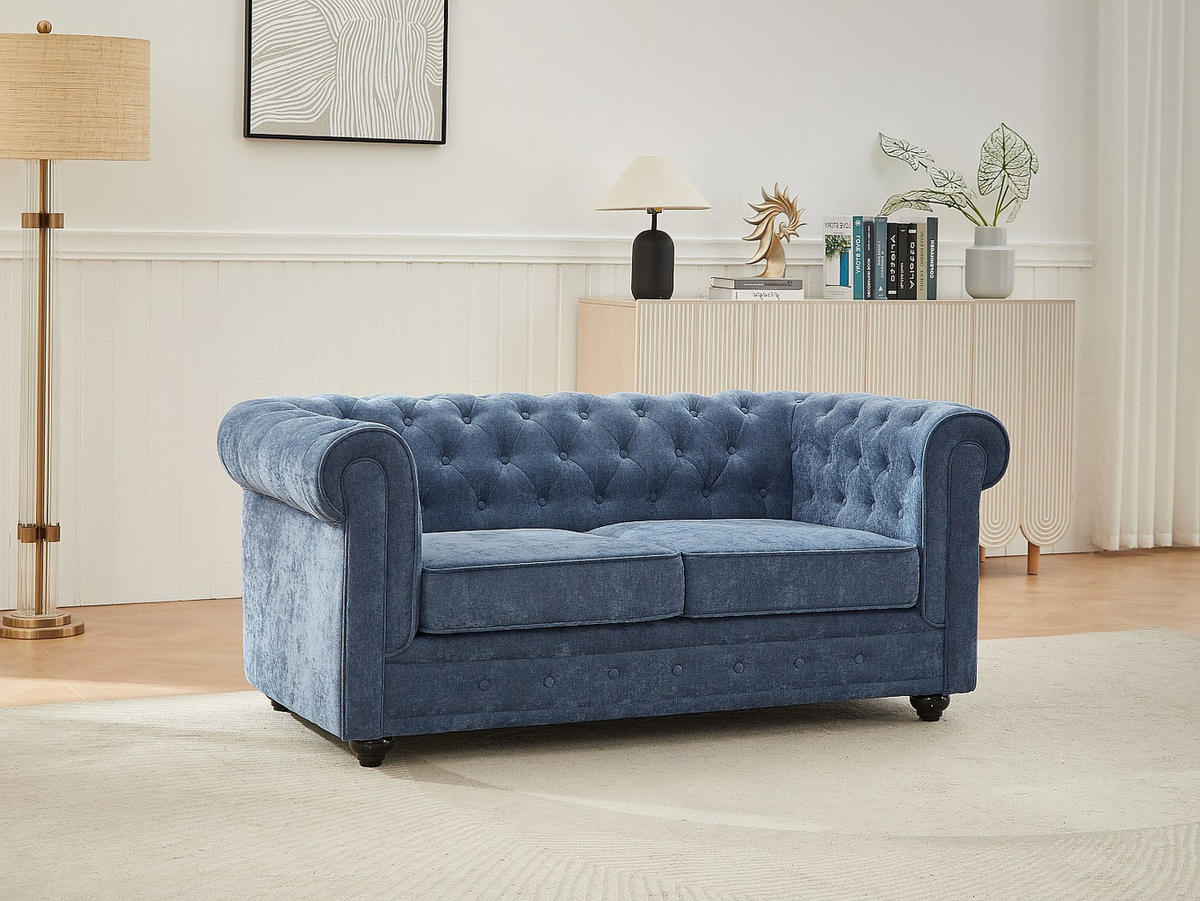 2-SITZER-SOFA - Stoff - Blau - CHESTERFIELD - Blau, Textil (168/72/88cm) - Vente-Unique