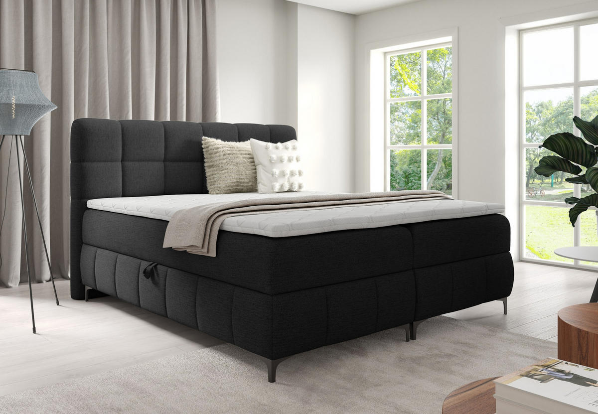 BOXBETT mit Stauraum und Topper 180x200 cm Schwarz - Schwarz, Textil (180/200cm) - Home Collective