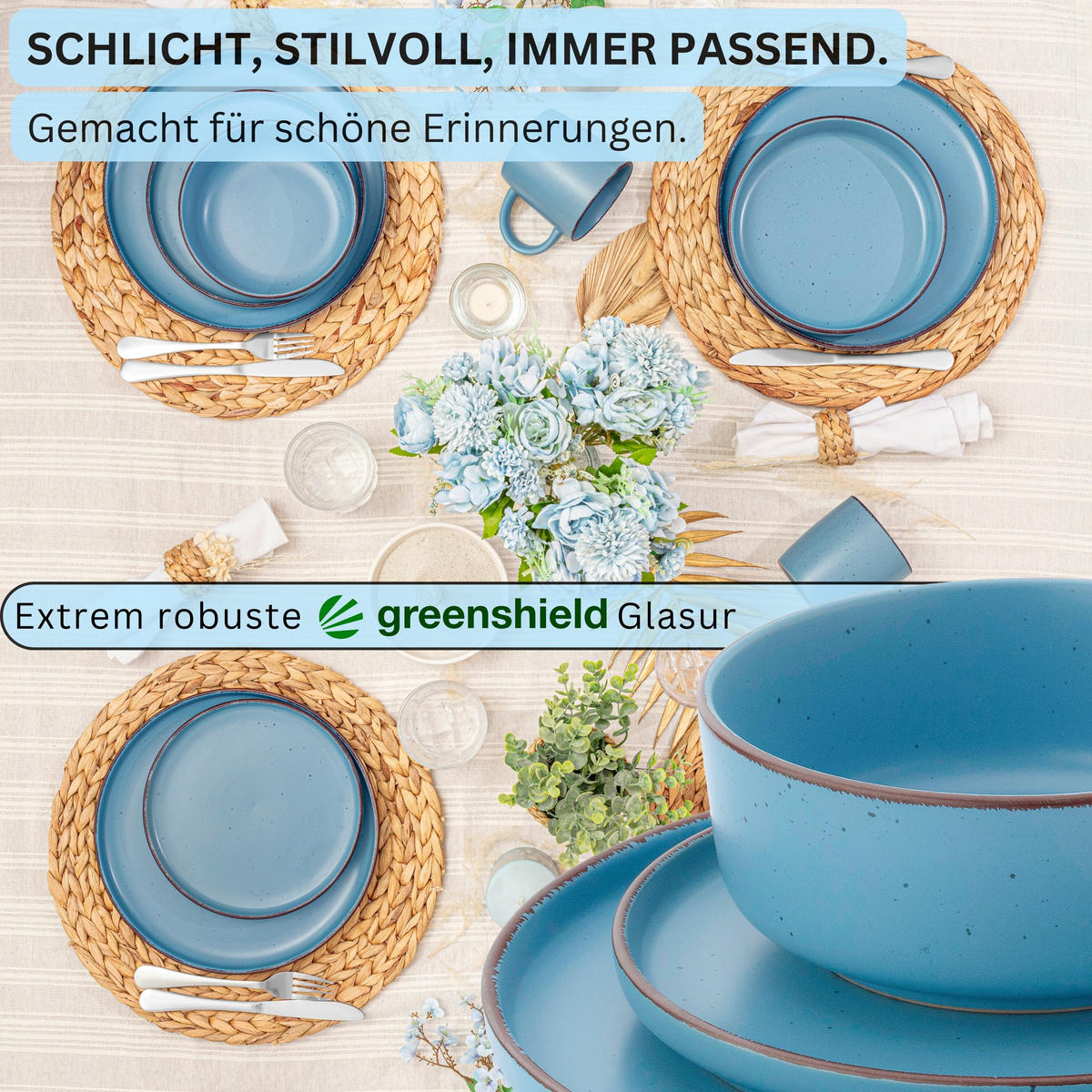 TAFELSERVICE BOMBAY SAPHIR - 16 teilig aus Steingut - Blau, Stein (27/6.5/27cm) - Sänger