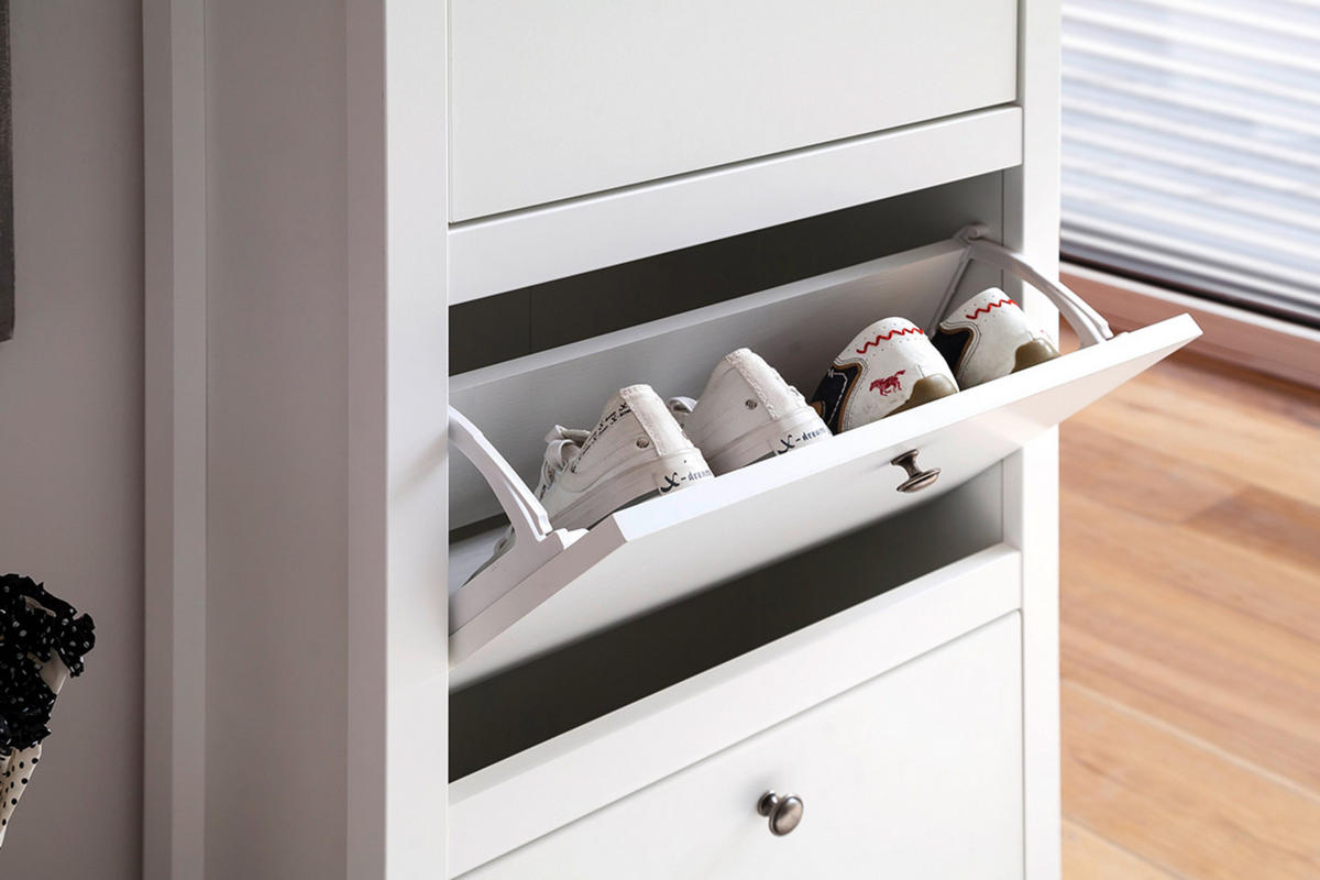 SCHUHSCHRANK FARGE 3 geräumige Schubladen, weiß - Weiß, Holz (55/126/29cm) - KONSIMO®