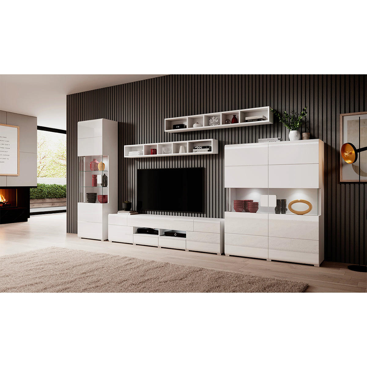VITRINA Jules Bela - bela, leseni material (122/152/39cm) - Petits-meubles