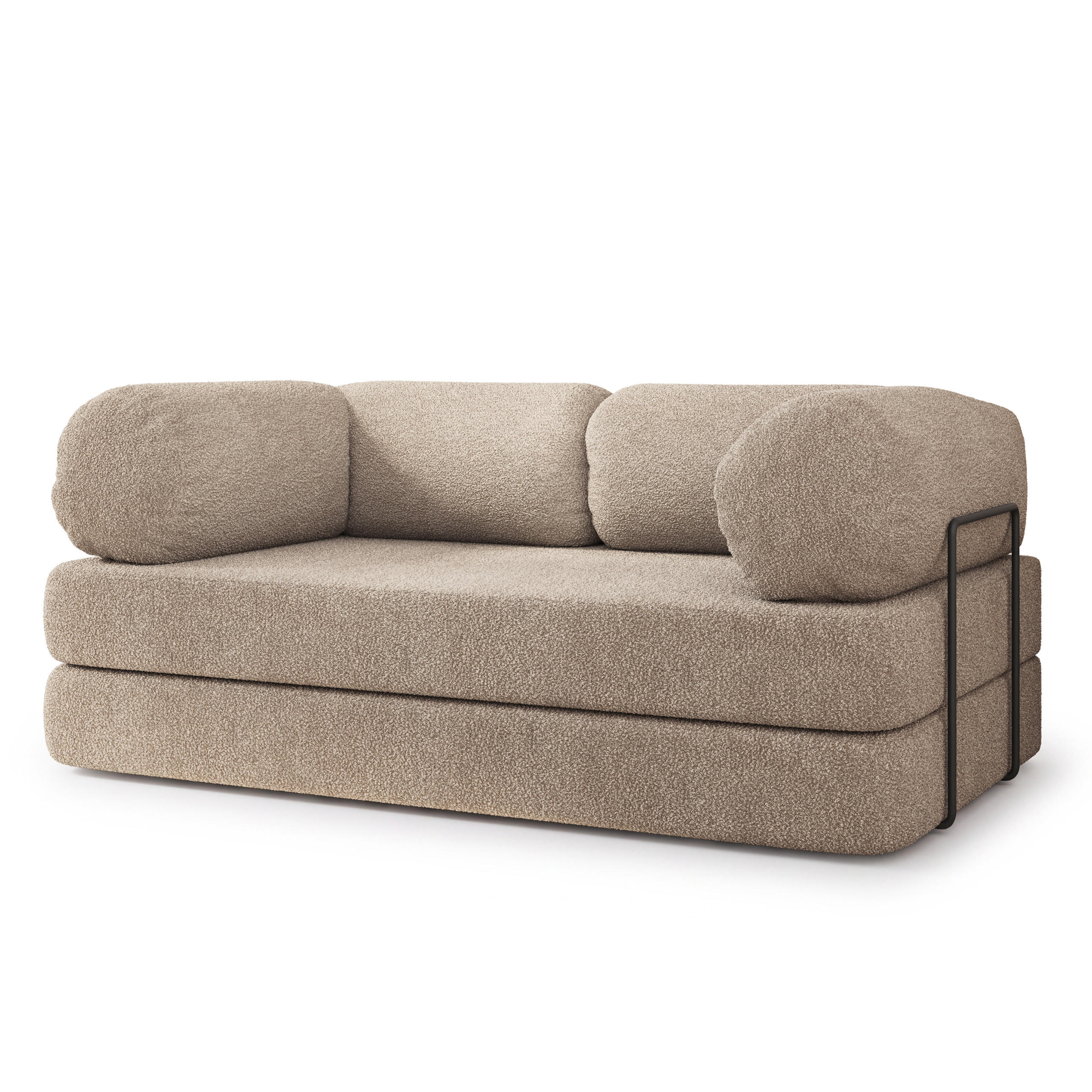 BETTSOFA EIREN aus Schaumstoff Bucle-Stoff Beige Schlaffunktion - Beige, Textil (170/68/80cm) - MASSENO