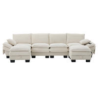 WOHNLANDSCHAFT Cord Beige mit USB-C, Seitentaschen und 2 Hockern - Beige, Holzwerkstoff/Kunststoff (330/84/132cm) - WISHDOR