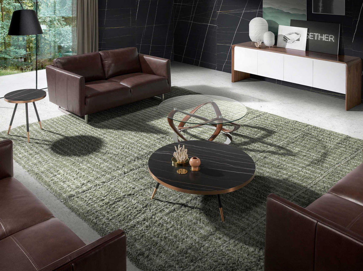 COUCHTISCH Runder Couchtisch aus Porzellanmarmor und schwarzem Stahl Ø90/30 cm - Schwarz/Bronzefarben, Stein/Metall (90/90/30cm) - ANGEL CERDA