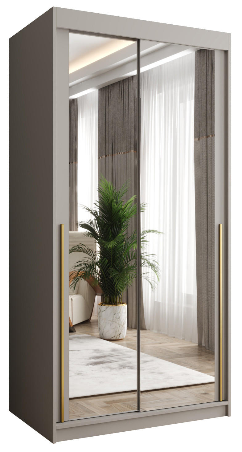 SCHIEBETÜRENSCHRANK mit Spiegel 100 cm Breite Kaschmirmit Goldgriff - Kaschmir/Goldfarben, Holzwerkstoff (100/200/62cm) - Home Collective