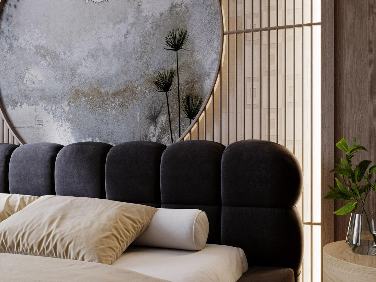 POLSTERBETT Plaza 180x200 Schwarz - Schwarz/Naturfarben, Holz/Kunststoff (180/200cm) - Graingold