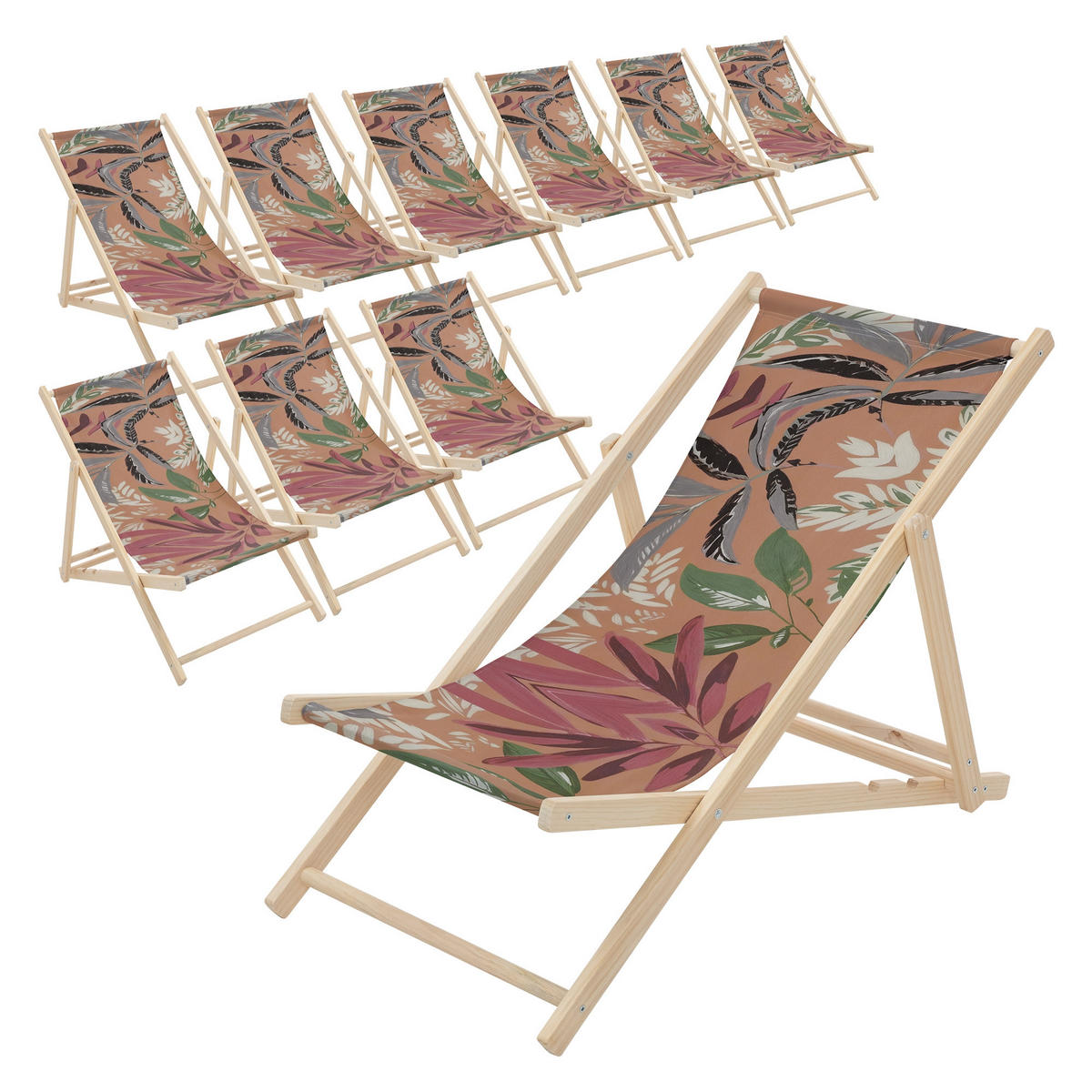 LIEGESTUHL 10er Set Floral Braun-Rot-Grün - Braun, Holz (57.5/83/100cm) - ECD-Germany