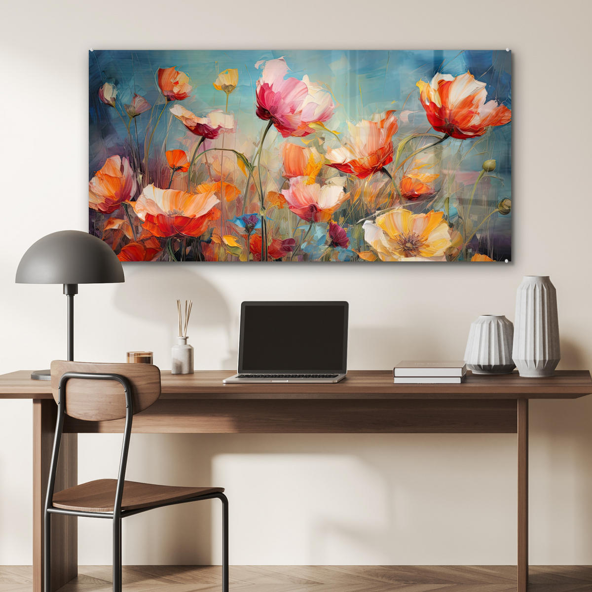 OBRAZ NA AKRYLOVOM SKLE Kvety - Akvarel - Umenie - Botanické - Príroda 120x60 cm - oranžová, sklo (120/60cm) - MuchoWow