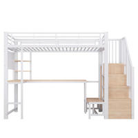HOCHBETT 90/200 cm Weiß mit Schreibtisch, trapezförmiger Schrank und LED-Beleuchtung - Weiß, Metall (90/200cm) - Oxeza