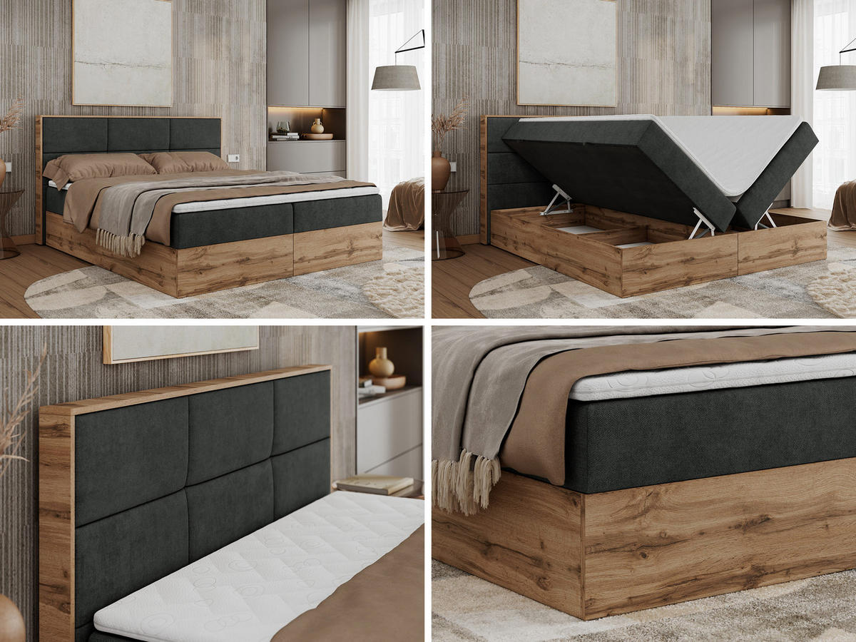 BOXBETT ALBERO 2 - 140/200 Dunkelgrau Struktur - H3 - Dunkelgrau, Holz/Textil (140/200cm) - MKS
