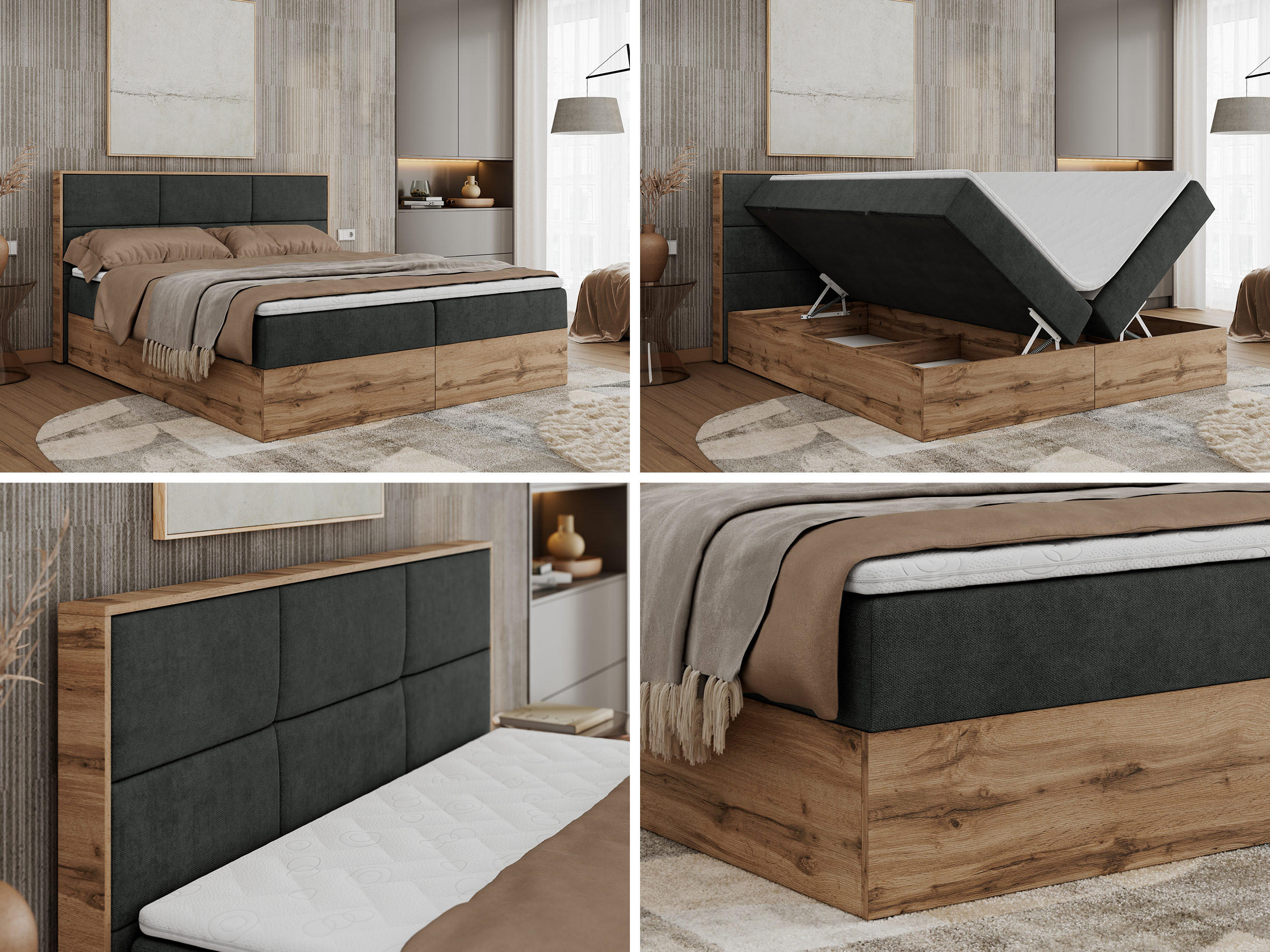 Thumbnail - MKS Boxbett, Dunkelgrau, Textil, 2-Sitzer, H4, 7-Zonen, Rechteckig, 120x200 cm, Schlafzimmer, Betten, Boxspringbetten