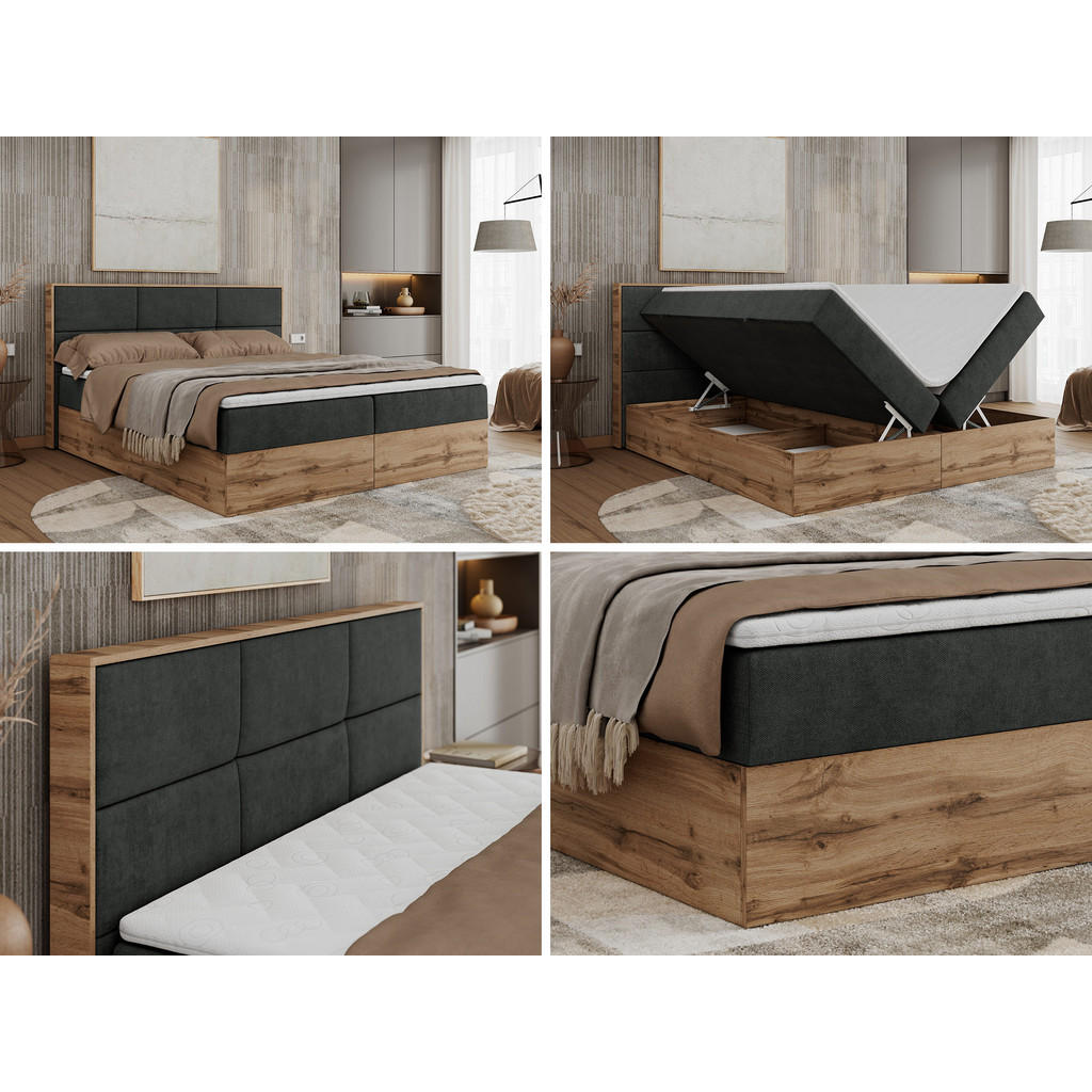 Thumbnail - MKS Boxbett, Dunkelgrau, Textil, 2-Sitzer, H3, 7-Zonen, Rechteckig, 180x200 cm, Schlafzimmer, Betten, Boxspringbetten