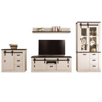 WOHNWAND weiß Pinie, anthrazit Landhaus, Wohnkombination 4-teilig 388 cm - Anthrazit/Weiß, Holzwerkstoff/Metall (388/201/43cm) - Furn.Design