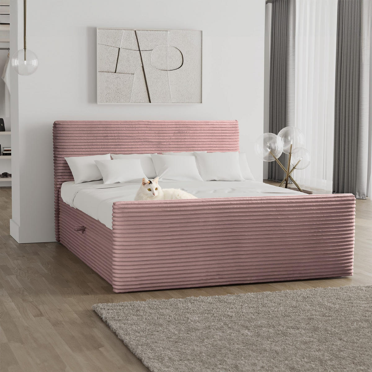 BOXBETT Mit Bettkasten Und Topper TRENTO Stoff Plüsch Cord 160x200 cm Rosa H2-Pocket - Rosa, Holz/Textil (160/200cm) - Kaiser Möbel