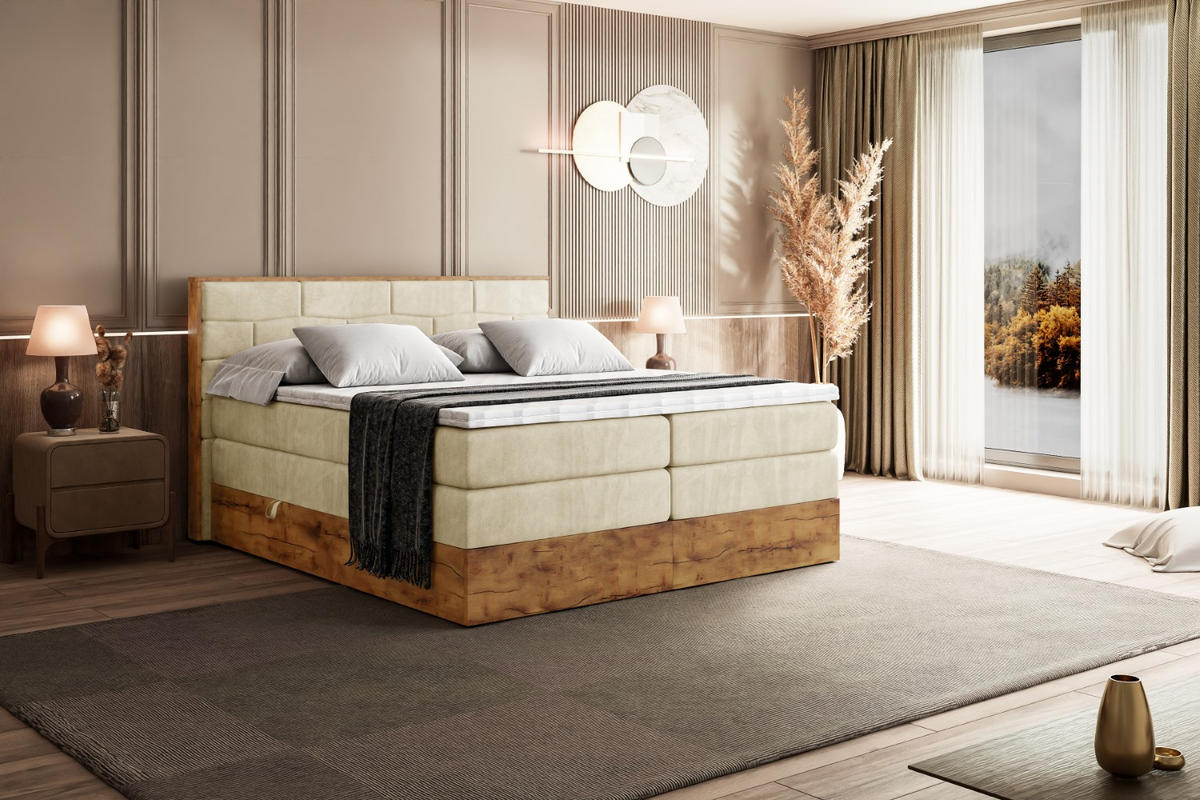 BOXSPRINGBETT mit Matratze H3|H4 und Lattenrost - LOLLI8 KING-120x200 - Beige Monolith - Beige, Holzwerkstoff (120/200cm) - ALTDECOR