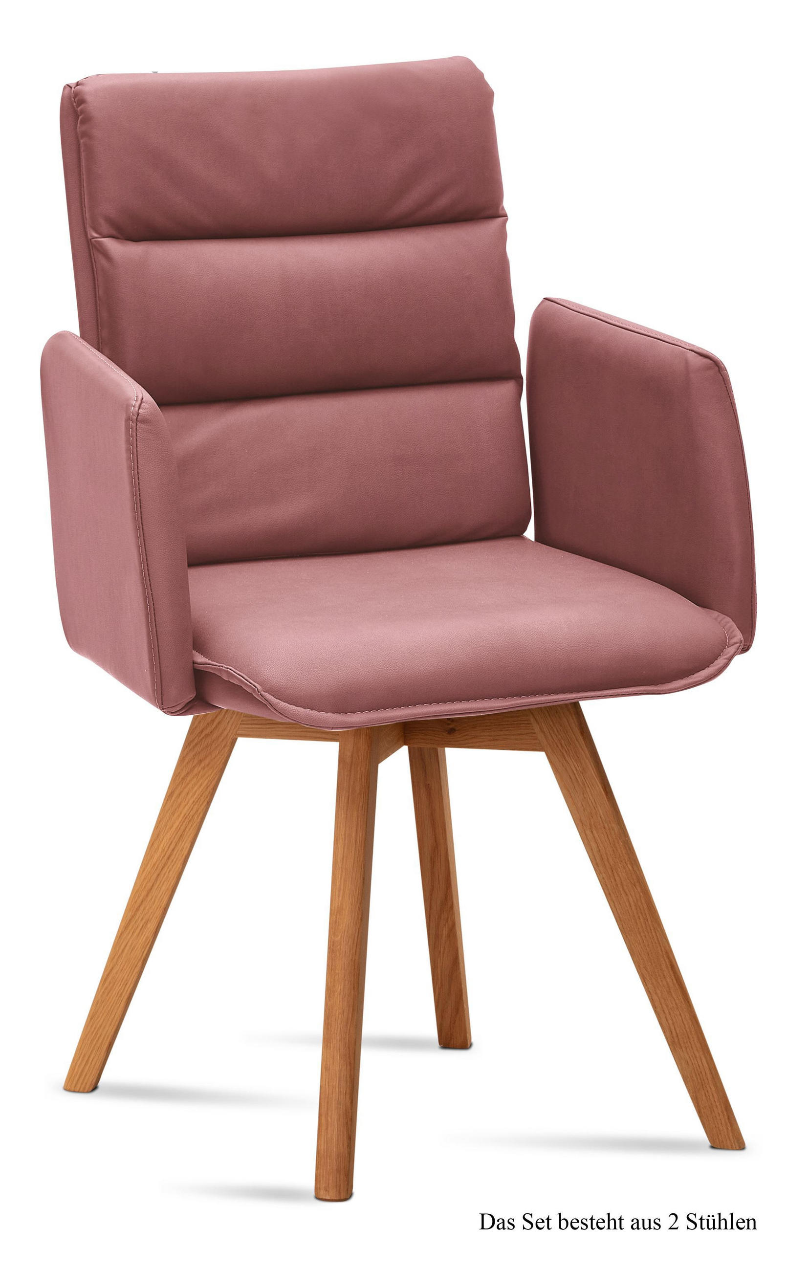 ARMLEHNSTUHL (2er-Set) Dodie 52x92x60 Eiche geölt/Rosewood - Eichefarben/Dunkelrosa, Kunststoff (60/92/52cm) - 58aufmkessel