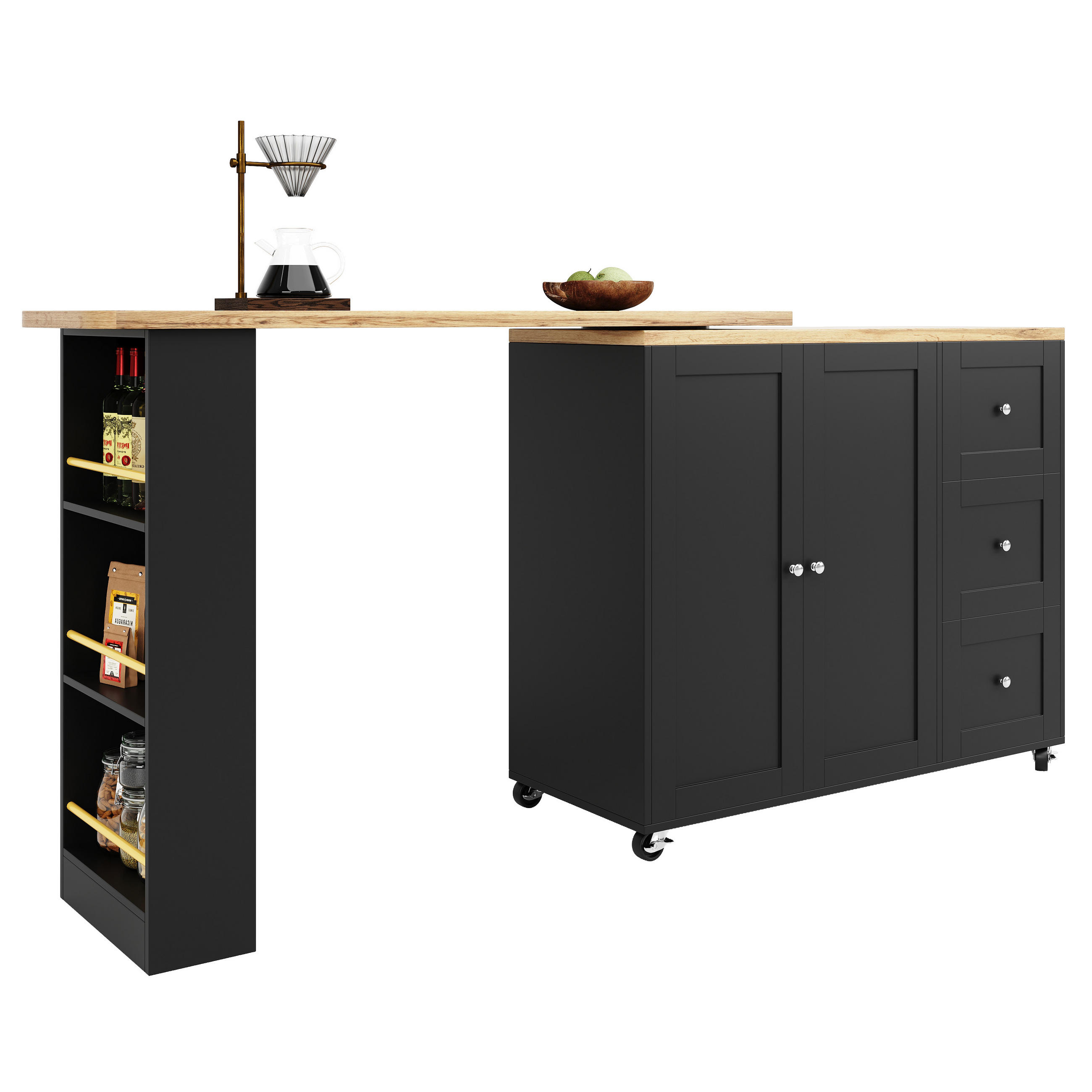 BARTISCHSCHRANK 360° drehbar auf Rollen 203 x 39 x 106 cm Schwarz - Schwarz, Holz (39/106/203cm) - Beauniv