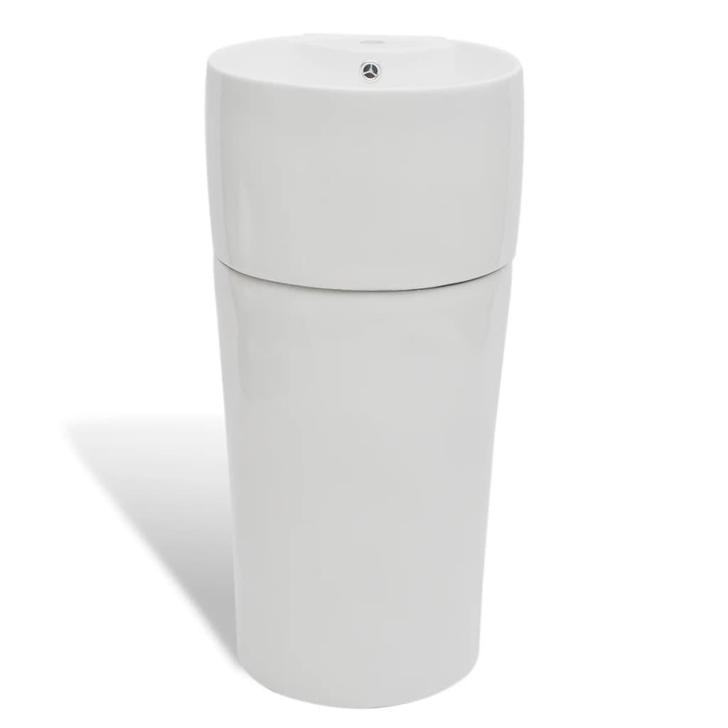 STANDWASCHBECKEN Mit Hahn/Überlaufloch Keramik Weiss Rund - Weiß, Keramik (41.5/86/400cm) - vidaXL