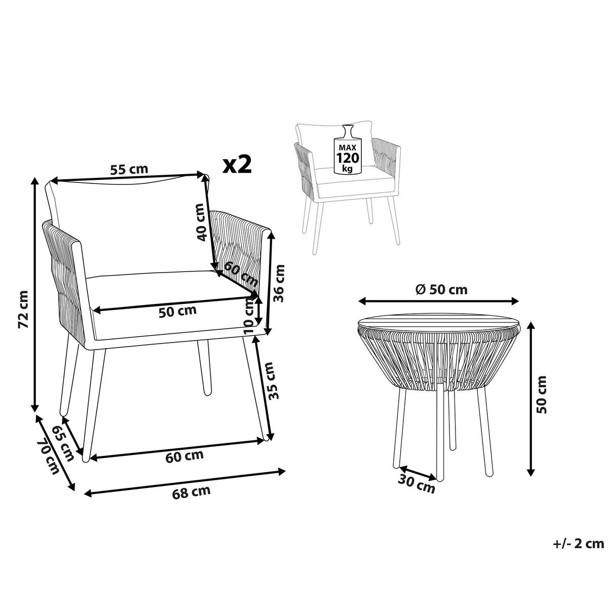 BALKONSET 2-Sitzer Rattan hellgrau Auflagen grau Gargano - Schwarz/Grau, Kunststoff/Textil - Beliani