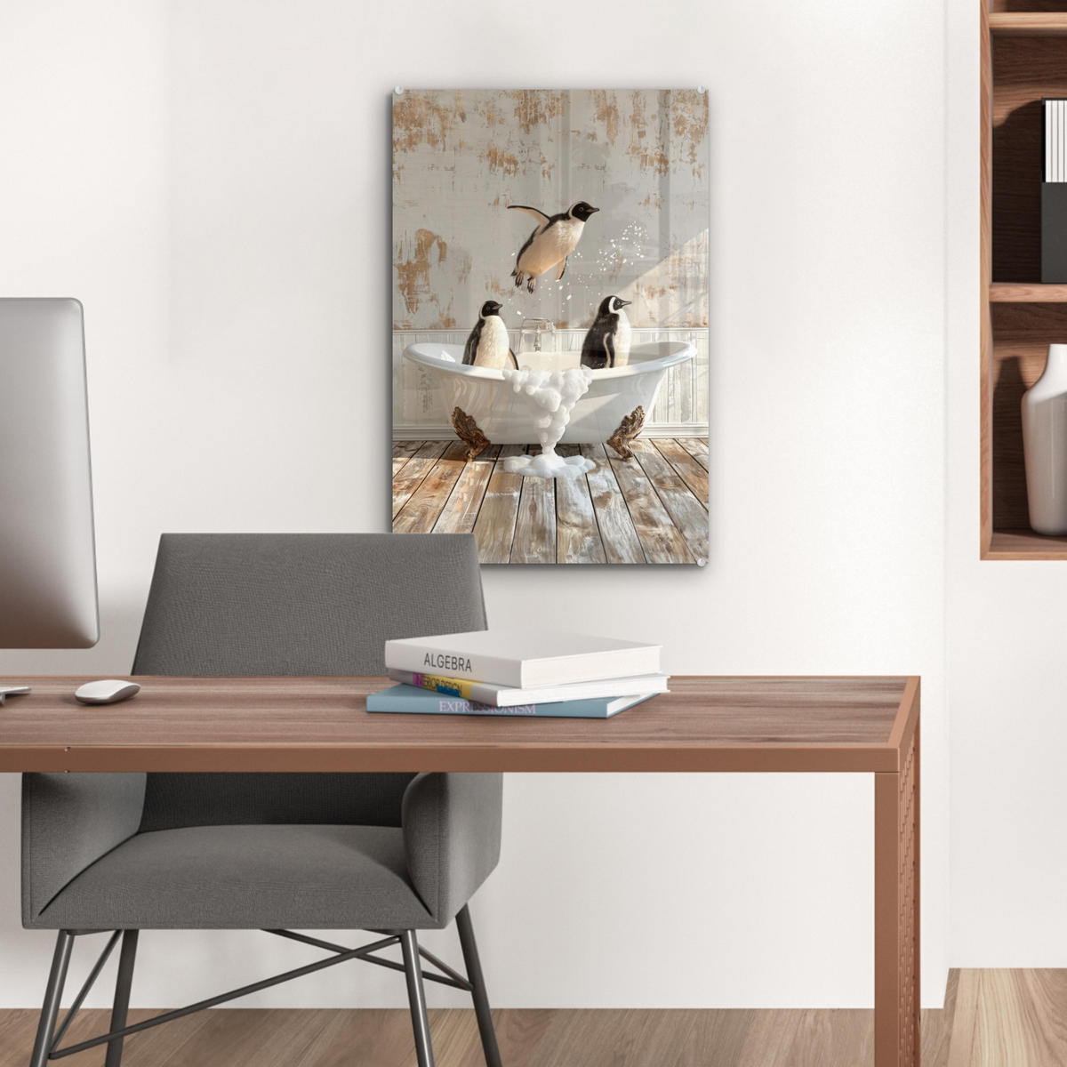 ACRYLGLASBILD Vintage - Pinguin - Badewanne - Schaumstoff 40x60 cm - Schwarz, Glas (40/60cm) - MuchoWow