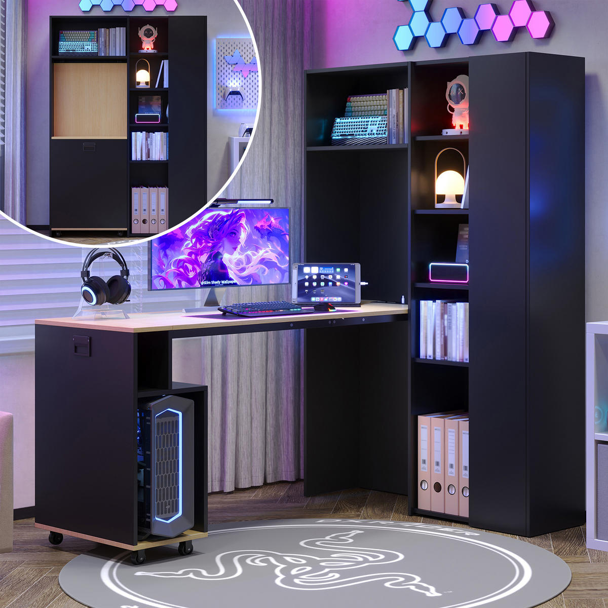 SCHREIBTISCH Klappbar mit Regal USB Steckdose Modern - Multicolor, Holzwerkstoff (30.5/104.5/160cm) - FLIEKS