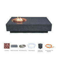 FEUERTISCH Metropolis Gasfeuerstelle aus GF-Beton - 4-tlg. Set inkl. Glasumrandung, Brennerabdeckung und Gasflaschen-Abdeckung - Dunkelgrau, Naturmaterialien (81/35/142cm) - Elementi