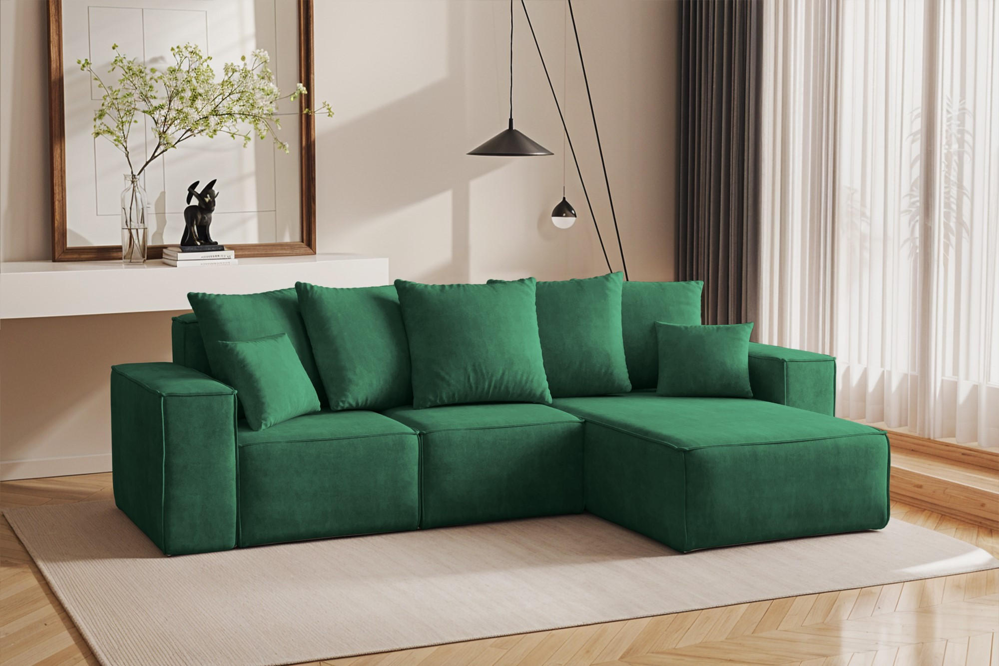 ECKSOFA L-Form Premium Kollektion ELLA Stoff Velours Noel Grün Rechts - Grün, Holz/Textil (262/168cm) - Kaiser Möbel