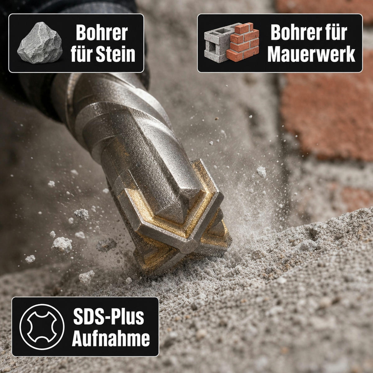 HAMMERBOHRER SDS Plus - Edelstahlfarben, Metall (1.6/1.6/60cm) - KLASEBO