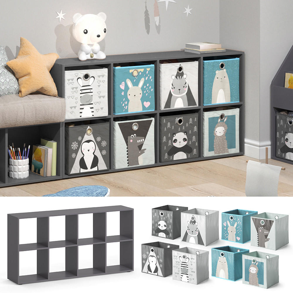 KINDERREGAL Scutum Grau 143 x 72 cm mit 8 Faltboxen - Grau, Holzwerkstoff (143/72/29cm) - Vicco
