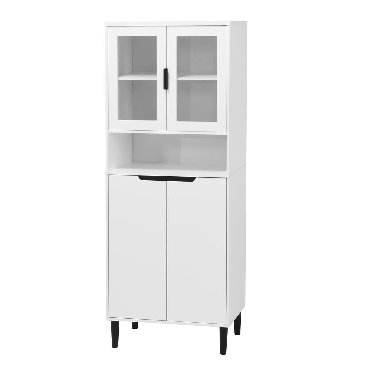 VITRINENSCHRANK 60/35/160 cm weiß aus MDF mit Glastüren verstellbarem Einlegeboden und Kippschutz - Weiß, Holzwerkstoff (60/160/35cm) - OKWISH