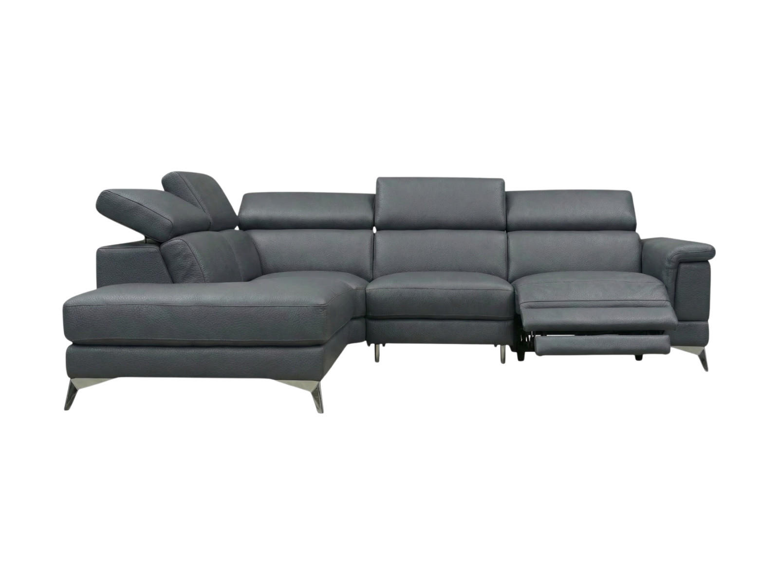 ECKSOFA Planet Echtleder mit 1 x Relaxfunktion Anthrazit - Anthrazit, Leder/Metall (232/256cm)