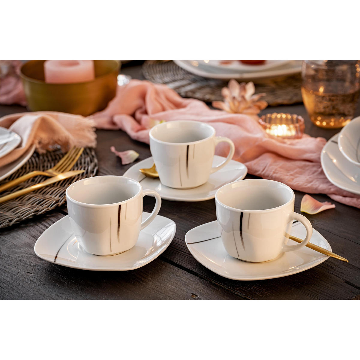 KAFFEESERVICE BILGOLA BLACK LINES - 12 teilig aus Porzellan - Weiß, Keramik (46/13.75/22.75cm) - Sänger