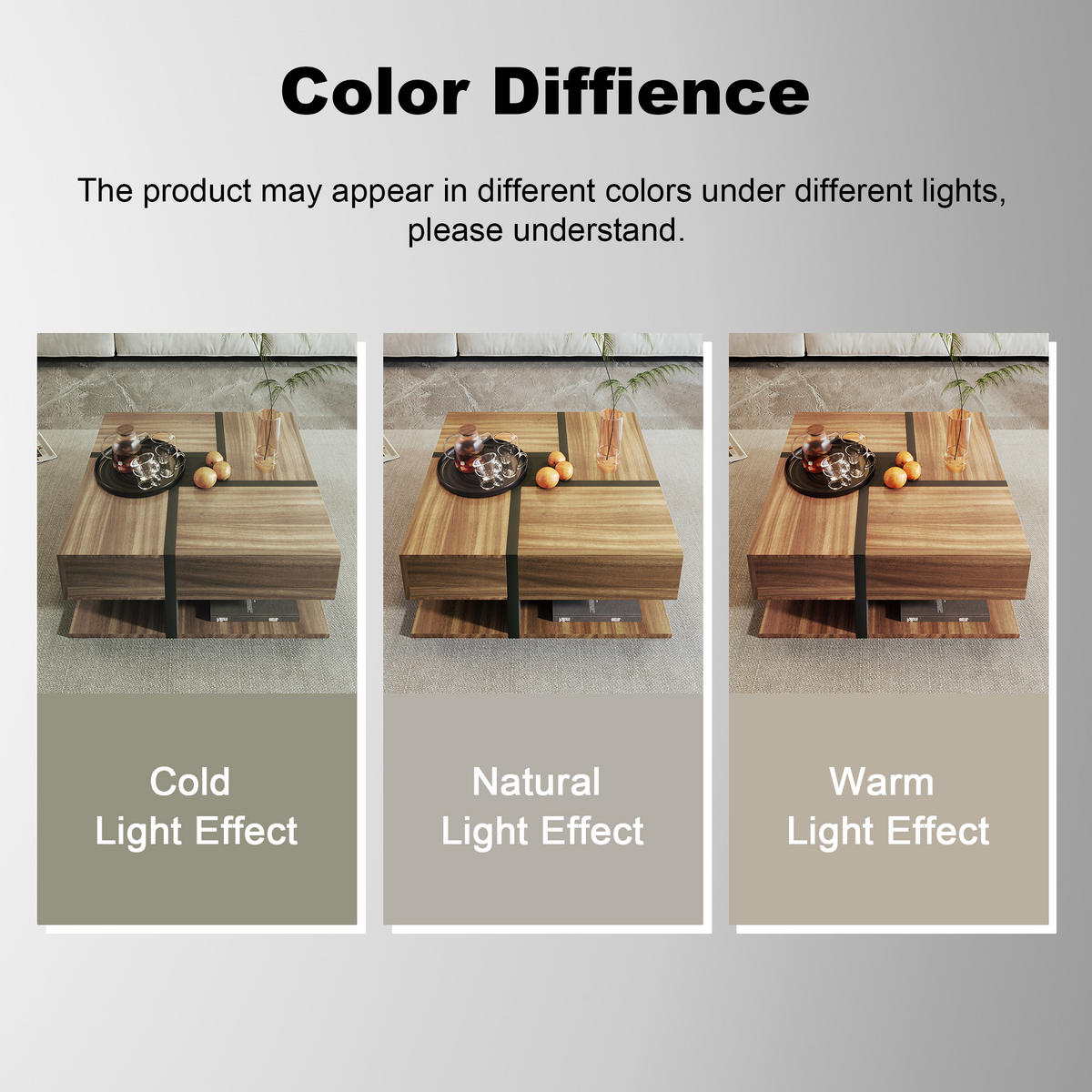 COUCHTISCH 78x78 cm 4 Schubladen - Naturfarben, Holzwerkstoff (78/78/36cm) - LEBENLANG